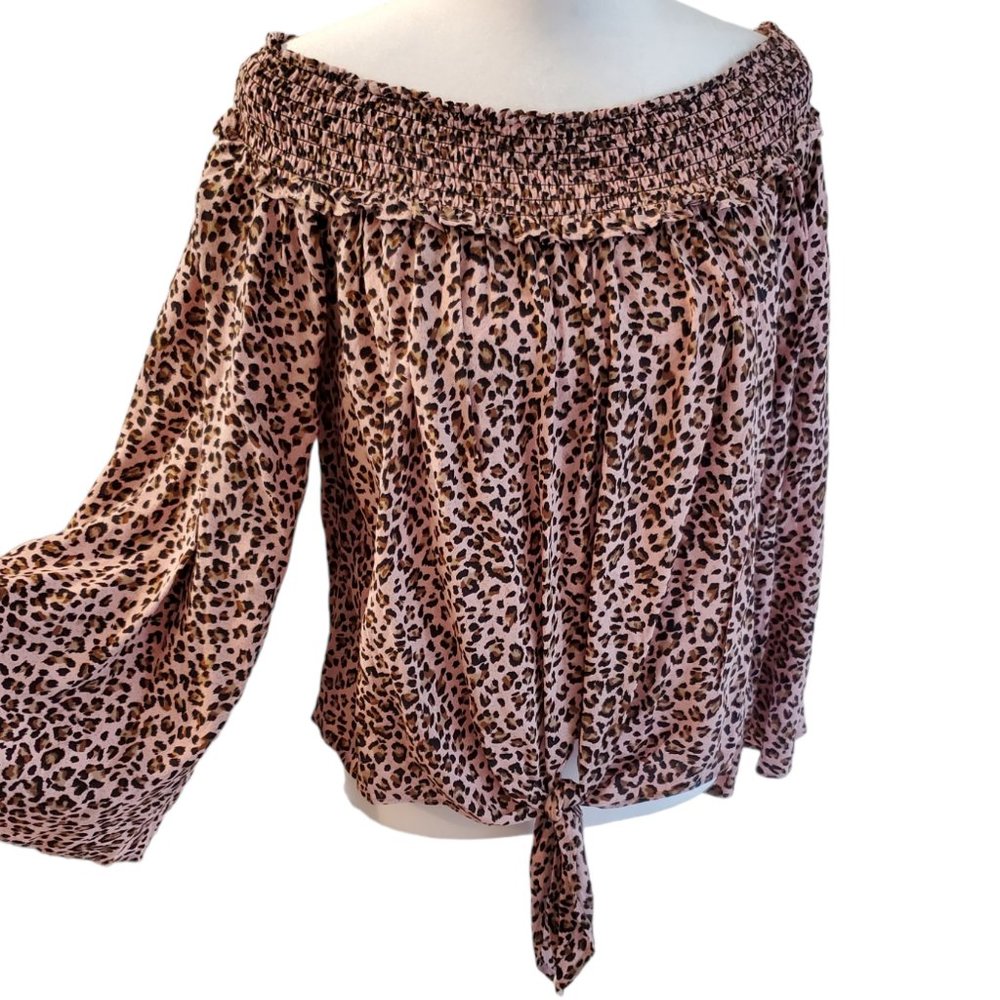NWT Free People Boho Top Animal Print FP Movement Lightweight Flowy Slee…